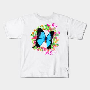 Colorful Papillon - Cute Butterfly - Girlie - Flower Pattern Kids T-Shirt